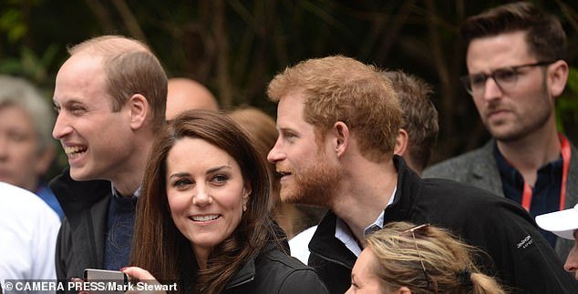 Jason Knauf, right, filed a bullying complaint while he was Harry and Meghan's communications secretary in 2018.  Pictured with Harry, William and Kate