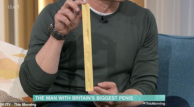 Matt's penis measures over 35cm, making him the largest penis in Britain (size demonstrated by Ben on This Morning)