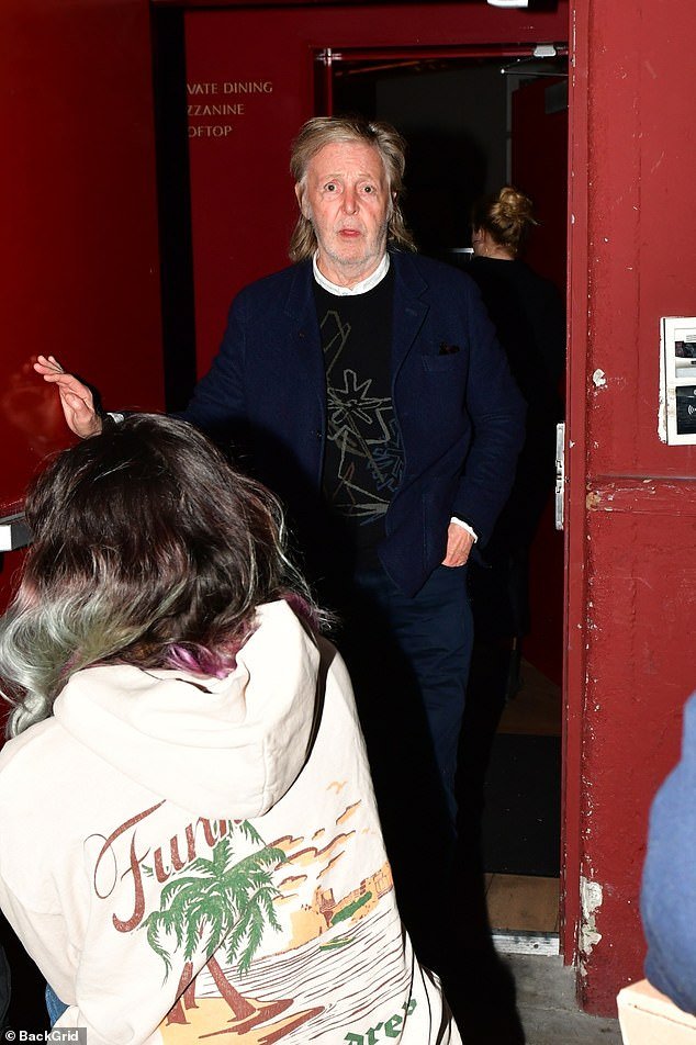 The Beatles legend, 81, treated his wife of 13 years, 64, to an intimate dinner at Italian eatery Funke, cutting a demure figure in a black patterned sweater layered over a white shirt