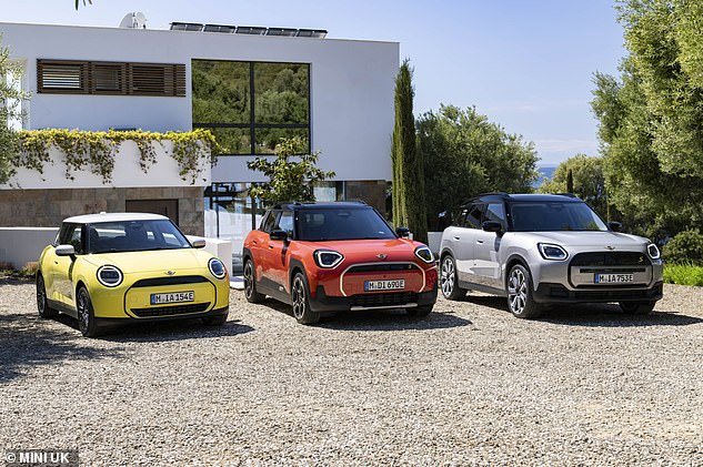 The electric crossover will sit between the smaller Cooper (left) and the Countryman SUV (right), completing Mini's electric range