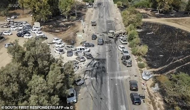 Horrifying images show cars abandoned after the October 7 attacks in southern Israel near Kibbutz Re'im