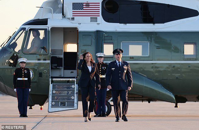 U.S. Vice President Kamala Harris heads to Air Force Two at Joint Base Andrews