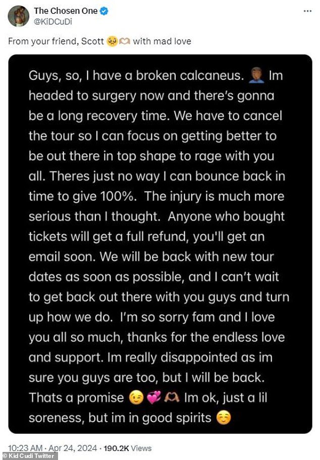 1714001966 577 Kid Cudi cancels his upcoming world tour after breaking his