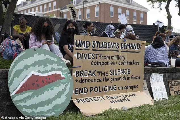 University of Maryland students participate in a sit-in protest on the school campus