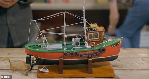 Jon Keogh from Glasgow brought a miniature shrimp cutter ship into the shed.  He revealed to the show's host, Jay Blades, that it was a replica of a ship he and his father worked on and owned.