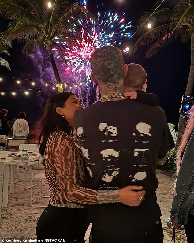 The Poosh founder and her husband Travis Barker, 48, took part in a fireworks show with newborn son Rocky
