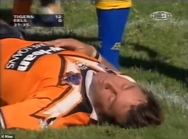 'Tezza' didn't save all his larrikin humor for the TV studio - as he proved when he pulled off some of the craziest acting you'll ever see when he faked being knocked out during a Wests Tigers match against Parramatta (photo)