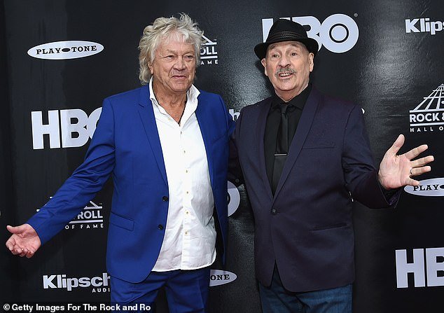 John Lodge and Mike Pinder of The Moody Blues attend the 33rd Annual Rock & Roll Hall of Fame Induction Ceremony at the Public Auditorium on April 14, 2018