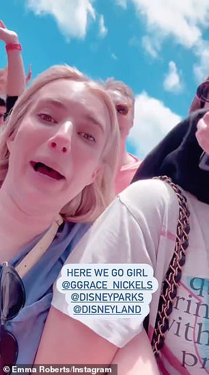 Roberts was especially amused by how scared Grace was as they rode to the top of the Big Thunder Mountain Railroad roller coaster's 115-foot drop and warned, 