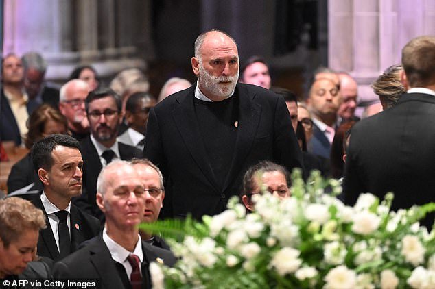 Celebrity chef Jose Andres walks to his seat during Thursday's solemn service at the National Cathedral in Washington