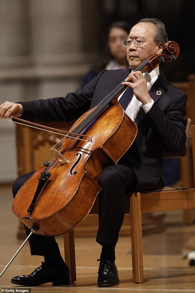 American cellist Yo-Yo Ma performed after chef Jose Andres' eulogy at the National Cathedral on Thursday