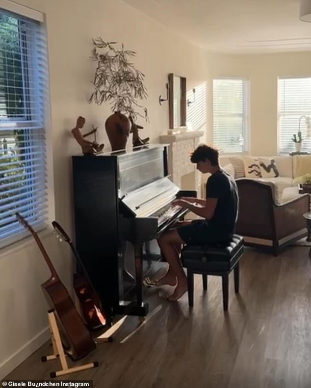 Bundchen also shared a photo of her son Benjamin in her post with a photo of him playing the piano