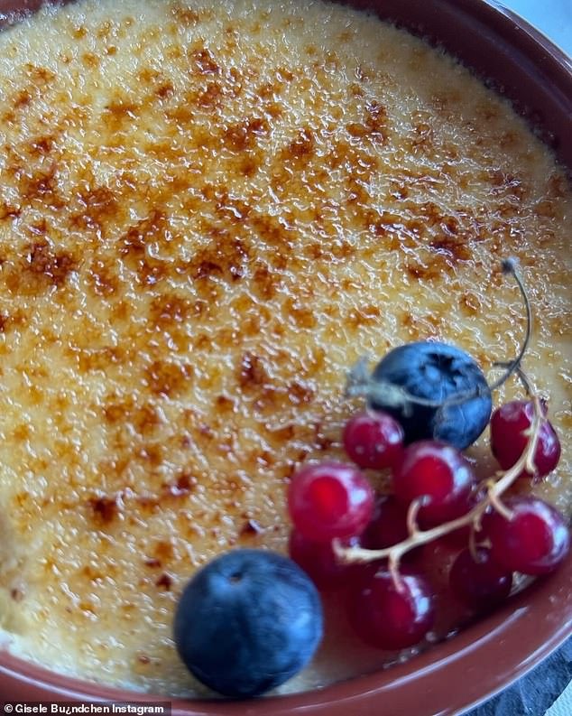 Bundchen also shared a photo of a sweet treat she's been enjoying lately, posting a close-up photo of crème brûlée
