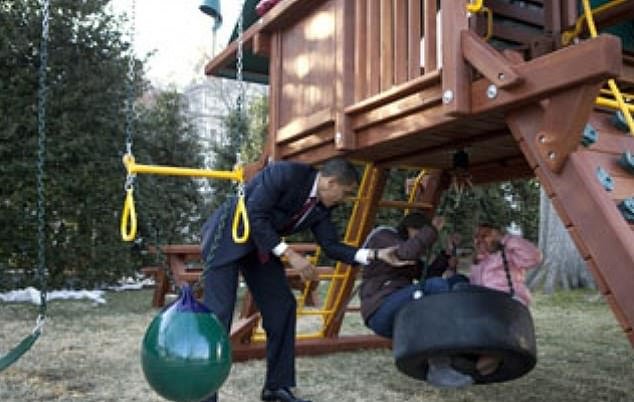 Abigail played on the same swing that President Barack Obama installed for daughters Sasha and Malia (above)