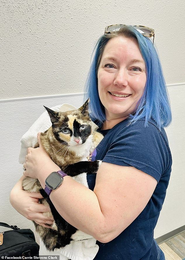 Amazon employee Brandy Hunter (pictured) took Galena to the vet, where they scanned her microchip and were able to contact the Clarks