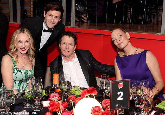 During the dinner portion of the event, Michael and Tracy sat next to fellow movie star Uma Thurman, and the trio posed for a photo with comedian Alex Edelman.