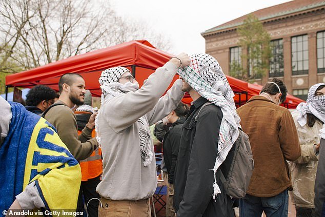 An encampment protesting the genocide in Gaza enters its second day on April 23 on the grounds of the University of Michigan in Ann Arbor, Michigan, United States.