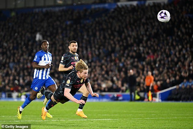 De Bruyne's stunning header gave Man City the lead in their 4-0 win over Brighton