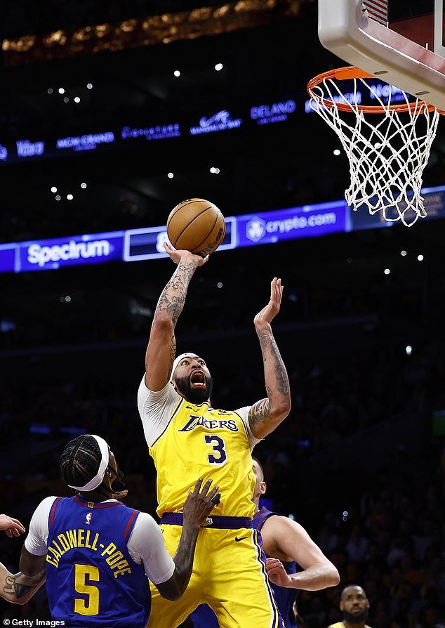 The big scorers of the game were Anthony Davis of the Lakers (pictured) with 33 points, Aaron Gordon of the Nuggets with 29 and LeBron James of the Lakers with 26 points.