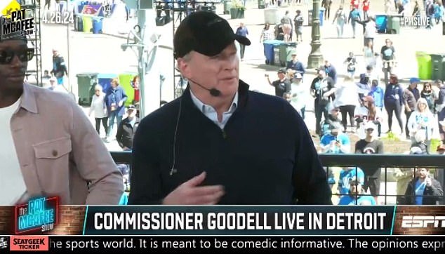 Goodell appeared on “The Pat McAfee Show” on Friday covering the NFL Draft in Detroit