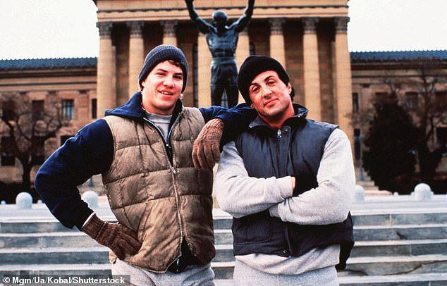 Stallone on the famous steps with Tommy Morrison in Rocky V in 1990