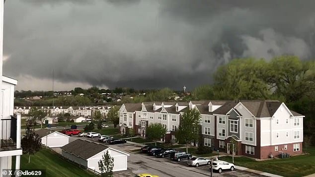 A tornado rolls through Elkhorn, Nebraska on Friday afternoon