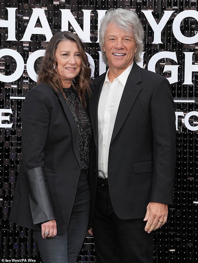The longtime couple poses for a photo together at the UK premiere of Thank You, Goodnight: The Bon Jovi Story on April 17