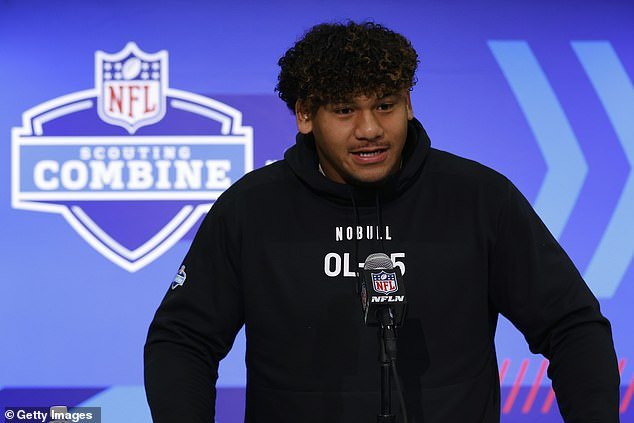 Suamataia, who finished his college career at Oregon, is seen at the NFL Combine