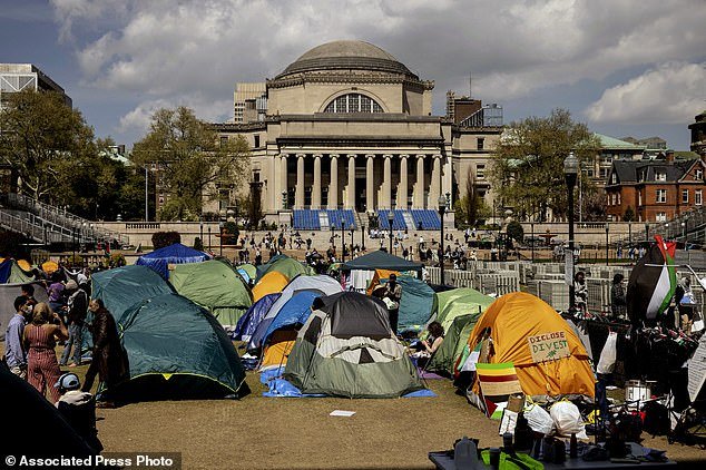 The pro-Palestinian demonstration camp can be seen at Columbia University on Friday