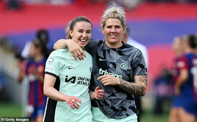 But Charles (pictured alongside Millie Bright) believes she has 'grown massively' after previous losses to Barcelona, ​​and it showed in last week's win in Spain