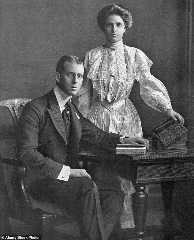 Prince Andrew of Greece, fourth son of King George I of Greece (and a cousin of Queen Alexandra) with his fiancée, Prince Alice of Battenberg.  Andrew and Alice were the parents of Prince Philip