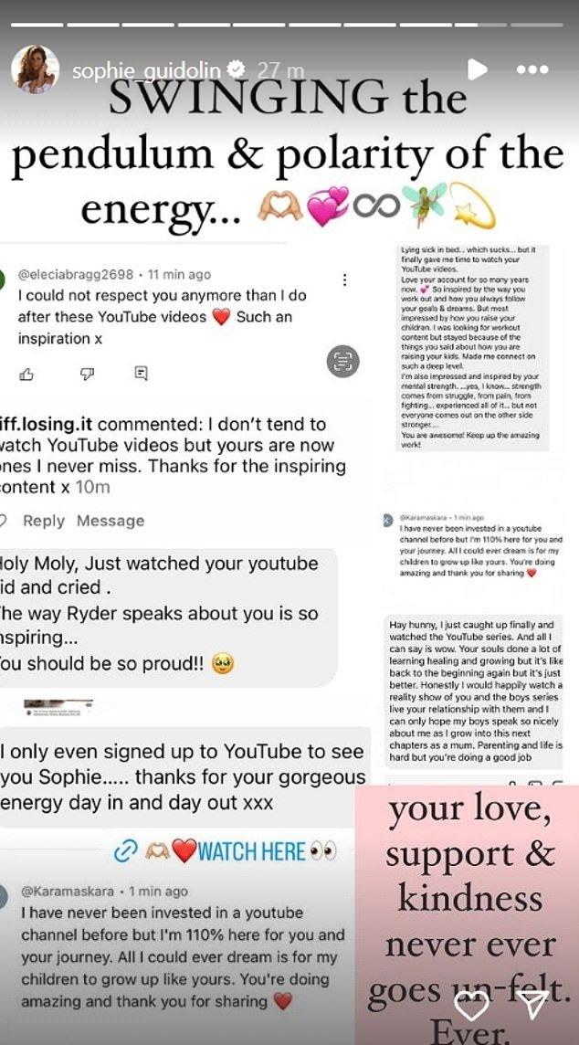 The stunner also shared screenshots of some of the positive messages she received from fans, noting that she: 'The pendulum swung and the polarity of the energy'