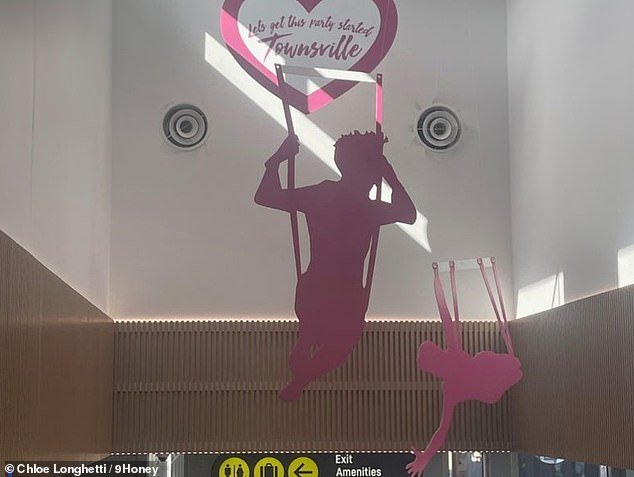Meanwhile, at Townsville Airport, huge pink cutouts of the singer hung in the arrivals hall to welcome her and her fans to the city.