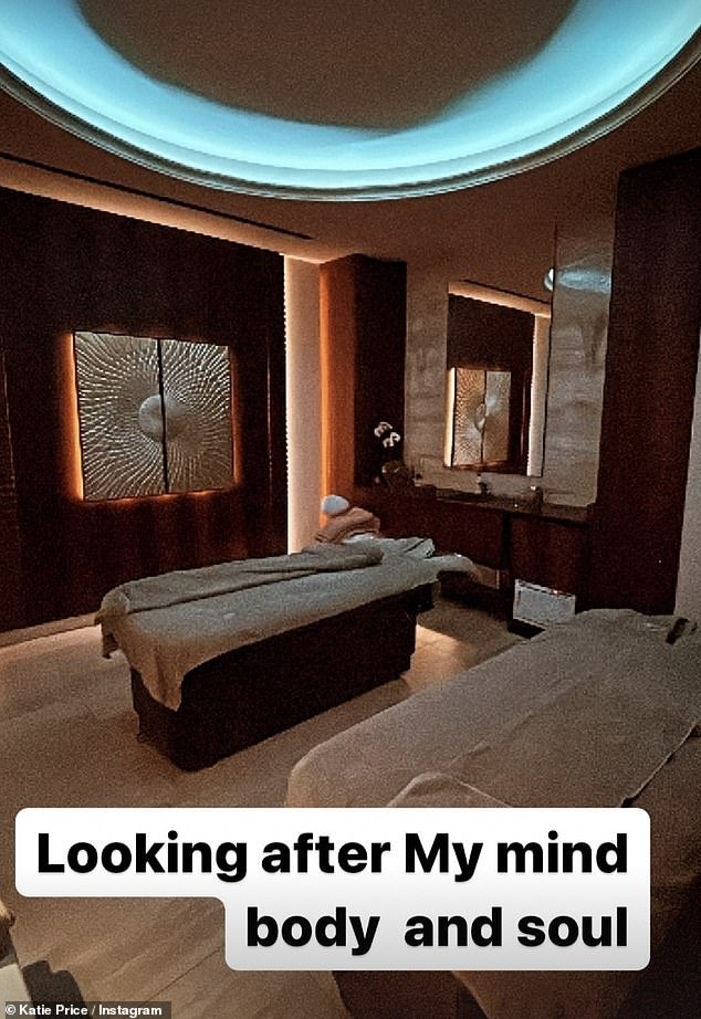 The former Celebrity Big Brother winner later posted a photo from the inside of a spa, captioning it: 'I take care of my mind, body and soul'
