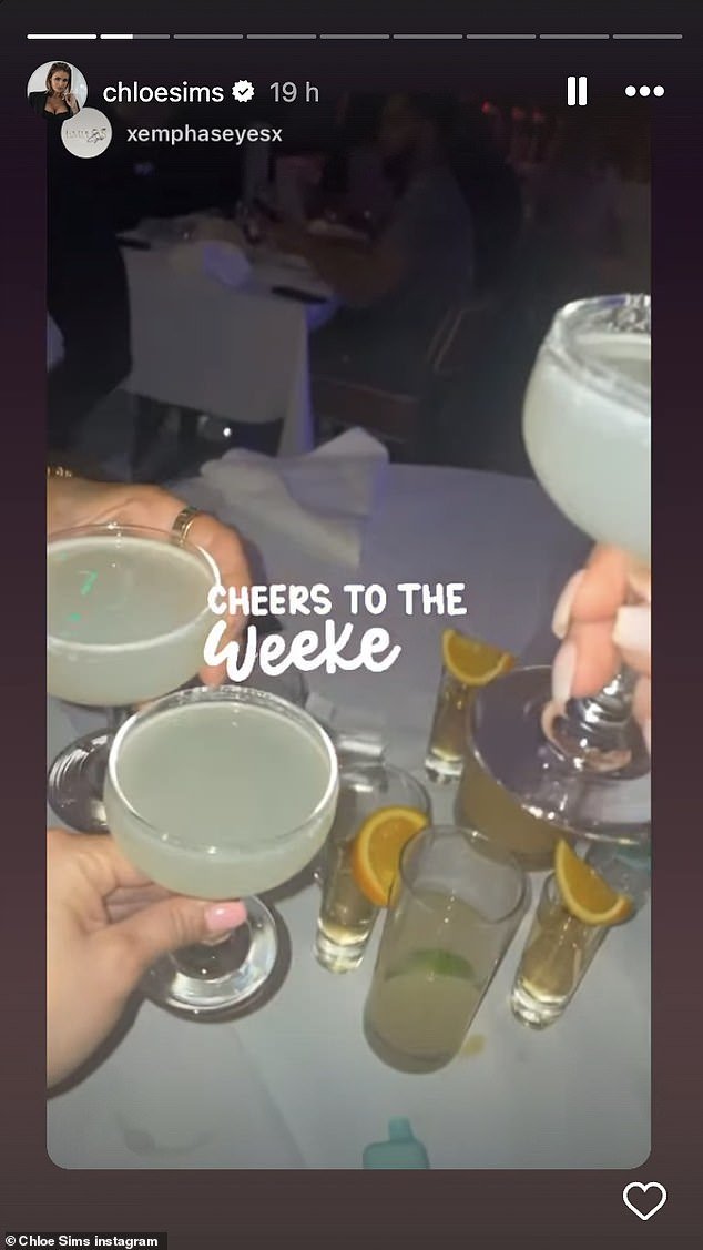 Mum-of-one Chloe also gave her 1.2 million followers a glimpse into her wild night as the trio started cheering with a luxury drink