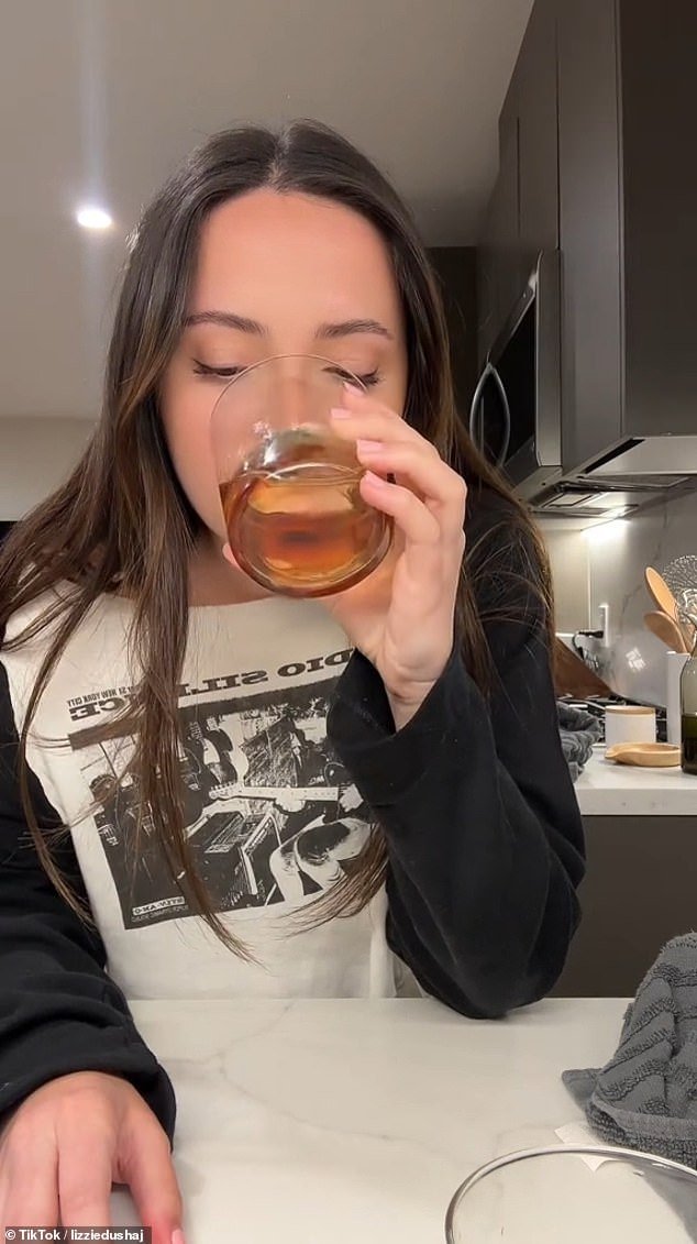 The influencer, who claims she has never had the spirit before, said the glass with the ice ball was 'slightly tastier'