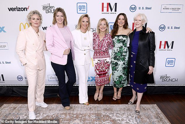 Ashlynn (L) was pretty in a pale pink double-breasted suit.  They featured (L¿R) Kasie Hunt, Megan Murphy, Hilary Rosen, Sophia and Joanna Coles