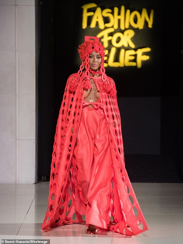 A friend of Ms Campbell said last night that Fashion For Relief was set up to raise 'awareness' and not just make money (Pictured: Ms Campbell at London Fashion Week 2019)