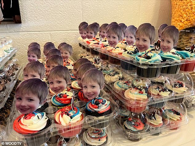 Cupcakes decorated with small cutouts of Braxton's face were served at the memorial where heartbroken family members gathered to celebrate the young boy's life