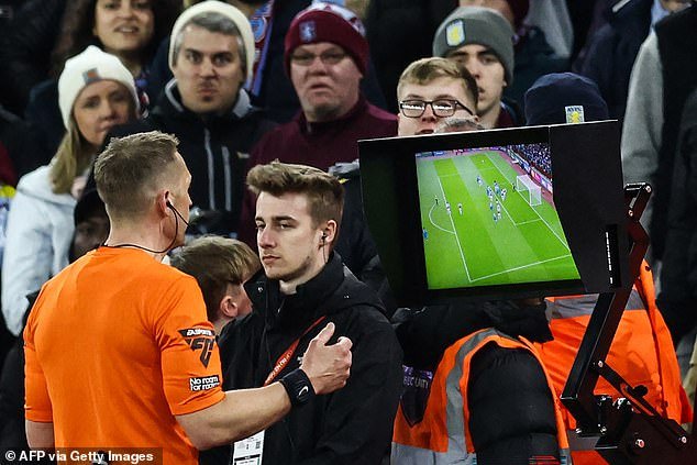 Referee Craig Pawson checked the on-pitch monitor and disallowed Chelsea's winning goal