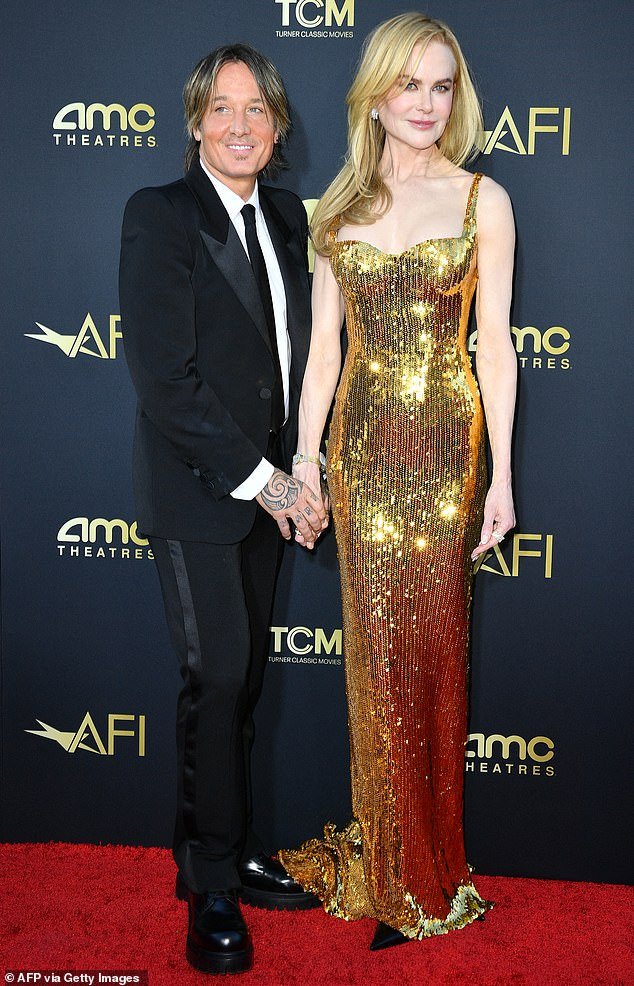 The Big Little Lies star was recognized at the American Film Institute's Life Achievement Award gala in Los Angeles.  Pictured at the event with husband Keith Urban