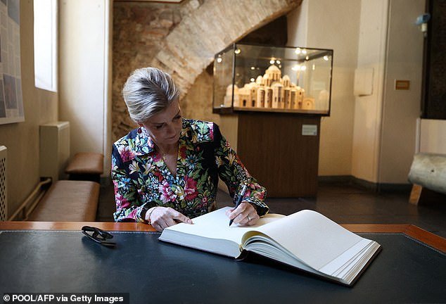 Sophie also signed the guestbook at St. Sophia's Cathedral in Kiev on Monday during her whirlwind visit to the city