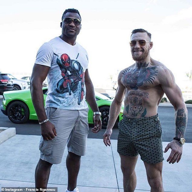 Fellow MMA star McGregor (right) is a father of four and sent his prayers to Ngannou