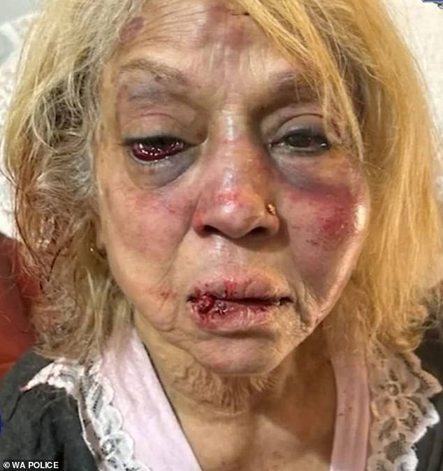 Jamshidi Doukoshkan and two other assailants allegedly knocked 73-year-old Ninette Simons (above) unconscious in Girrawheen in Perth's north on April 16.