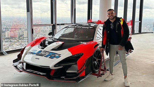 Portelli and his $2 million Maclaren hypercar (pictured) in his $39 million penthouse on Melbourne's Southbank.  The billionaire used a crane to get it into the lavish path