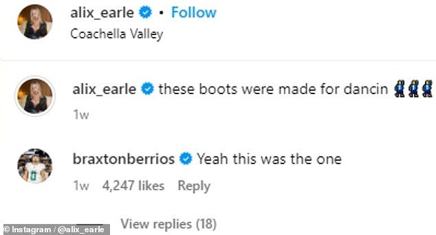 Berrios seemed to enjoy following Earle's Coachella content on Instagram as he complimented her outfit in one post