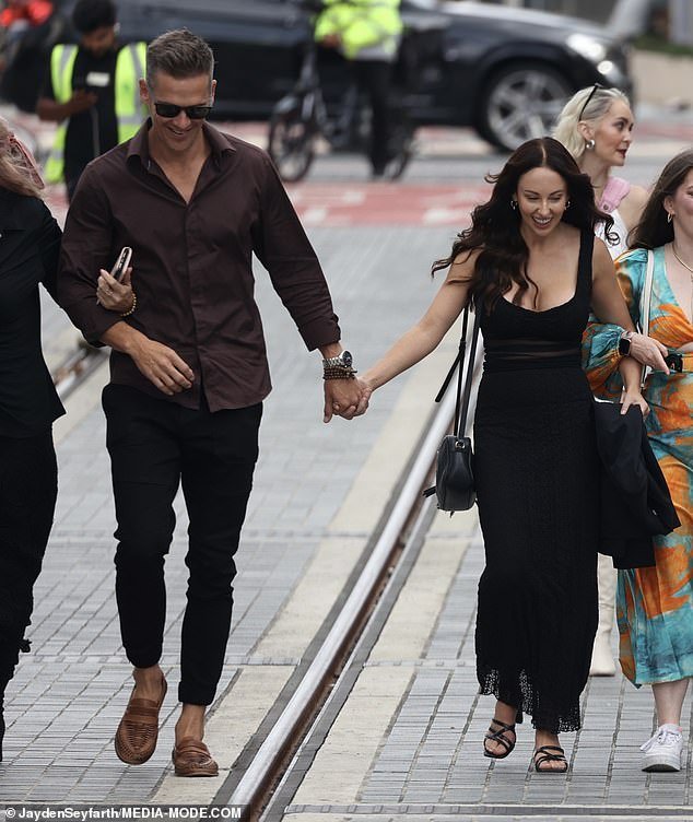 Controversial couple Jono McCullough, 40, and Ellie Dix, 32, led the pack as they laughed with their co-stars