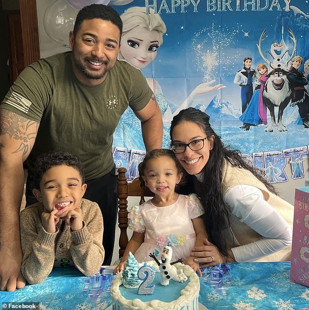 The family of a New York City firefighter has been left distraught after he was fired from the department and subsequently died of a heart attack at the age of 36.  Derek Floyd is seen left, with his wife Christine, son Ethan, 6, and daughter, Abigail, 2
