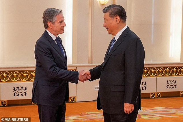 US Secretary of State Antony Blinken meets with Chinese President Xi Jinping at the Great Hall of the People in Beijing
