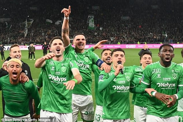 St Etienne's players celebrated the victory after consolidating their position in third place in Ligue 2